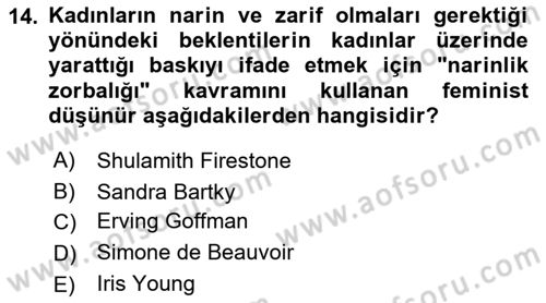 Toplumsal Cinsiyet Sosyolojisi Dersi 2021 - 2022 Yılı Yaz Okulu Sınav Soruları 14. Soru