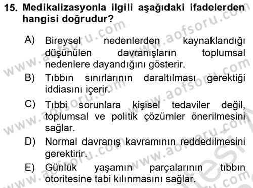 Toplumsal Cinsiyet Sosyolojisi Dersi 2021 - 2022 Yılı Yaz Okulu Sınav Soruları 15. Soru