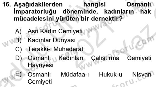Toplumsal Cinsiyet Sosyolojisi Dersi 2021 - 2022 Yılı Yaz Okulu Sınav Soruları 16. Soru