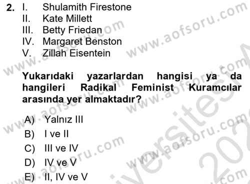 Toplumsal Cinsiyet Sosyolojisi Dersi 2021 - 2022 Yılı Yaz Okulu Sınav Soruları 2. Soru
