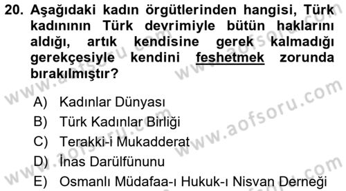 Toplumsal Cinsiyet Sosyolojisi Dersi 2021 - 2022 Yılı Yaz Okulu Sınav Soruları 20. Soru