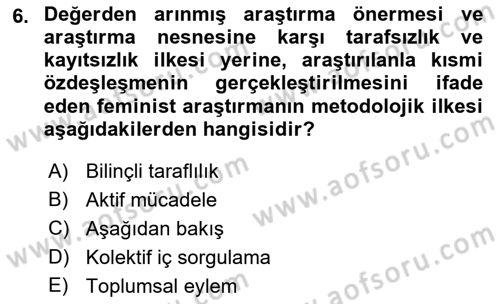 Toplumsal Cinsiyet Sosyolojisi Dersi 2021 - 2022 Yılı Yaz Okulu Sınav Soruları 6. Soru