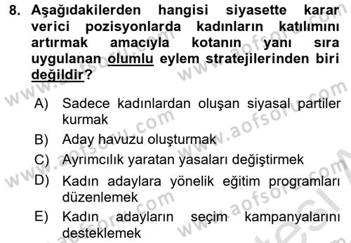 Toplumsal Cinsiyet Sosyolojisi Dersi 2021 - 2022 Yılı Yaz Okulu Sınav Soruları 8. Soru