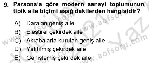 Toplumsal Cinsiyet Sosyolojisi Dersi 2021 - 2022 Yılı Yaz Okulu Sınav Soruları 9. Soru