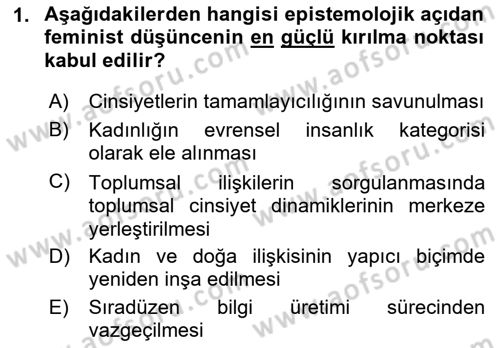 Toplumsal Cinsiyet Sosyolojisi Dersi 2022 - 2023 Yılı (Vize) Ara Sınav Soruları 1. Soru