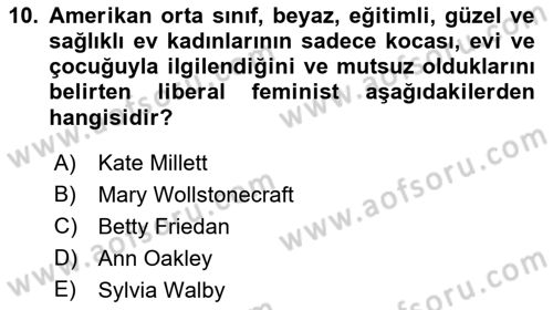 Toplumsal Cinsiyet Sosyolojisi Dersi 2022 - 2023 Yılı (Vize) Ara Sınav Soruları 10. Soru