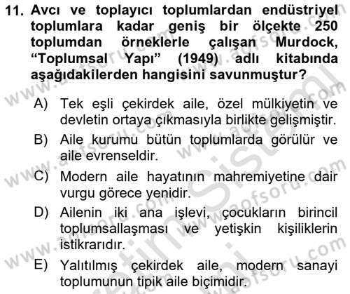 Toplumsal Cinsiyet Sosyolojisi Dersi Ara Sınavı Deneme Sınav Soruları 11. Soru