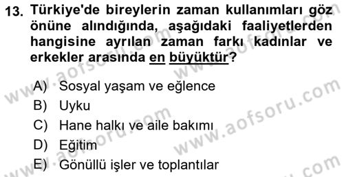 Toplumsal Cinsiyet Sosyolojisi Dersi 2022 - 2023 Yılı (Vize) Ara Sınav Soruları 13. Soru