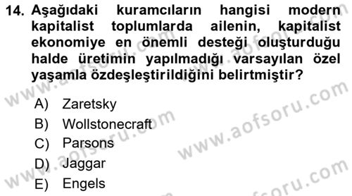 Toplumsal Cinsiyet Sosyolojisi Dersi Ara Sınavı Deneme Sınav Soruları 14. Soru