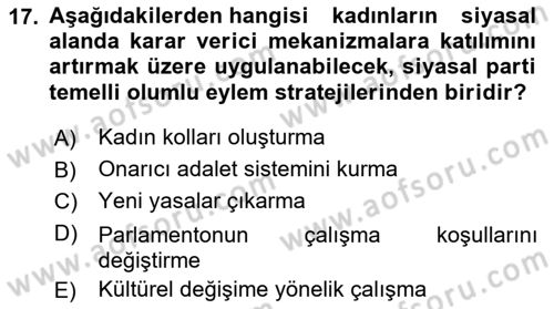 Toplumsal Cinsiyet Sosyolojisi Dersi Ara Sınavı Deneme Sınav Soruları 17. Soru