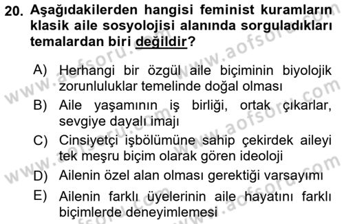 Toplumsal Cinsiyet Sosyolojisi Dersi 2022 - 2023 Yılı (Vize) Ara Sınav Soruları 20. Soru