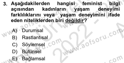 Toplumsal Cinsiyet Sosyolojisi Dersi Ara Sınavı Deneme Sınav Soruları 3. Soru