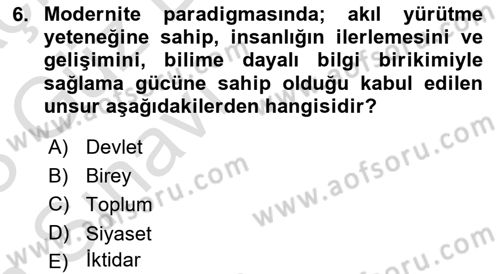 Toplumsal Cinsiyet Sosyolojisi Dersi Ara Sınavı Deneme Sınav Soruları 6. Soru