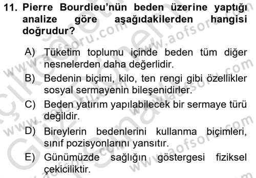 Toplumsal Cinsiyet Sosyolojisi Dersi 2022 - 2023 Yılı (Final) Dönem Sonu Sınav Soruları 11. Soru