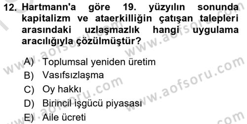 Toplumsal Cinsiyet Sosyolojisi Dersi 2022 - 2023 Yılı (Final) Dönem Sonu Sınavı 12. Soru