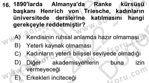 Toplumsal Cinsiyet Sosyolojisi Dersi 2022 - 2023 Yılı (Final) Dönem Sonu Sınav Soruları 16. Soru