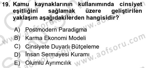 Toplumsal Cinsiyet Sosyolojisi Dersi 2022 - 2023 Yılı (Final) Dönem Sonu Sınav Soruları 19. Soru