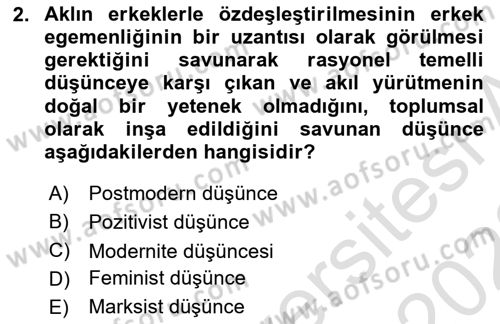 Toplumsal Cinsiyet Sosyolojisi Dersi 2022 - 2023 Yılı (Final) Dönem Sonu Sınav Soruları 2. Soru