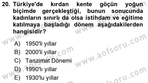 Toplumsal Cinsiyet Sosyolojisi Dersi 2022 - 2023 Yılı (Final) Dönem Sonu Sınav Soruları 20. Soru