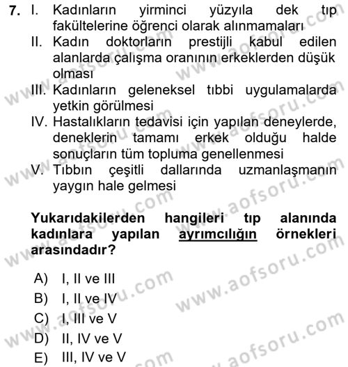 Toplumsal Cinsiyet Sosyolojisi Dersi 2022 - 2023 Yılı (Final) Dönem Sonu Sınavı 7. Soru