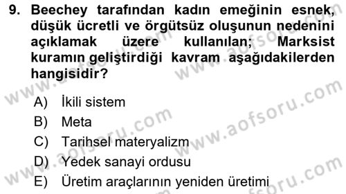 Toplumsal Cinsiyet Sosyolojisi Dersi 2022 - 2023 Yılı (Final) Dönem Sonu Sınav Soruları 9. Soru