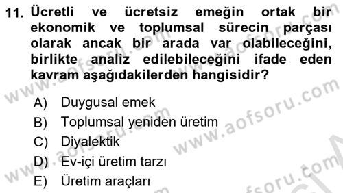 Toplumsal Cinsiyet Sosyolojisi Dersi 2022 - 2023 Yılı Yaz Okulu Sınav Soruları 11. Soru