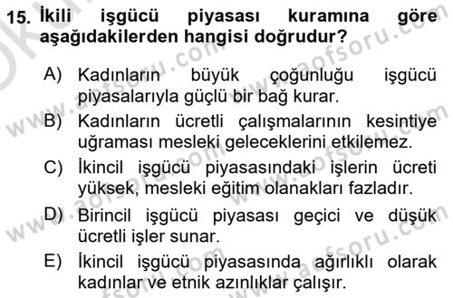 Toplumsal Cinsiyet Sosyolojisi Dersi 2022 - 2023 Yılı Yaz Okulu Sınav Soruları 15. Soru