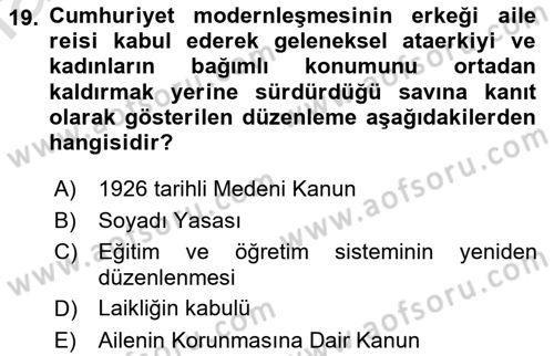 Toplumsal Cinsiyet Sosyolojisi Dersi 2022 - 2023 Yılı Yaz Okulu Sınav Soruları 19. Soru