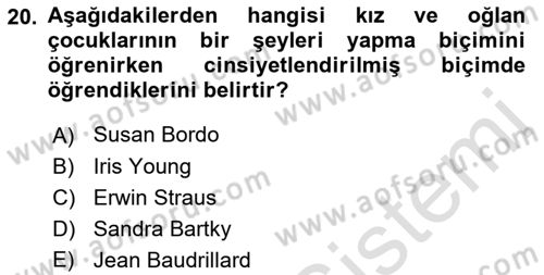 Toplumsal Cinsiyet Sosyolojisi Dersi 2022 - 2023 Yılı Yaz Okulu Sınav Soruları 20. Soru