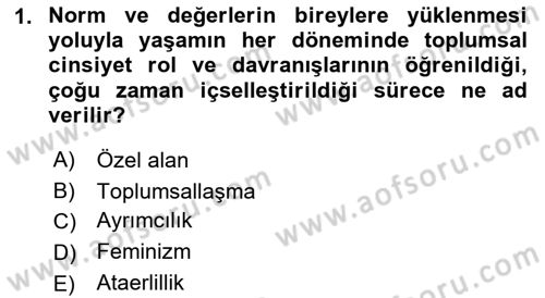 Toplumsal Cinsiyet Sosyolojisi Dersi Ara Sınavı Deneme Sınav Soruları 1. Soru