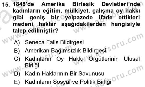 Toplumsal Cinsiyet Sosyolojisi Dersi 2023 - 2024 Yılı (Vize) Ara Sınav Soruları 15. Soru