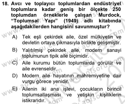 Toplumsal Cinsiyet Sosyolojisi Dersi Ara Sınavı Deneme Sınav Soruları 18. Soru