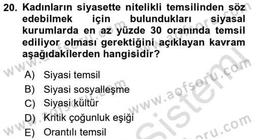 Toplumsal Cinsiyet Sosyolojisi Dersi 2023 - 2024 Yılı (Vize) Ara Sınav Soruları 20. Soru