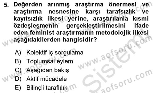 Toplumsal Cinsiyet Sosyolojisi Dersi 2023 - 2024 Yılı (Vize) Ara Sınav Soruları 5. Soru