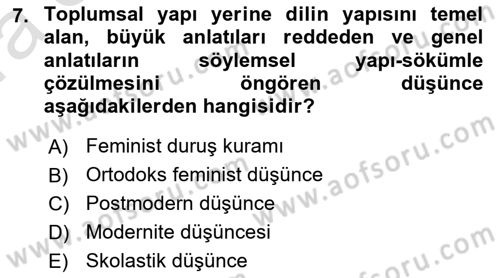 Toplumsal Cinsiyet Sosyolojisi Dersi 2023 - 2024 Yılı (Vize) Ara Sınavı 7. Soru