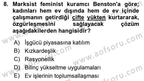 Toplumsal Cinsiyet Sosyolojisi Dersi 2023 - 2024 Yılı (Vize) Ara Sınav Soruları 8. Soru
