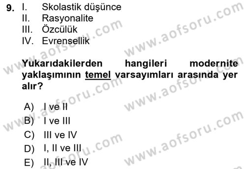 Toplumsal Cinsiyet Sosyolojisi Dersi Ara Sınavı Deneme Sınav Soruları 9. Soru