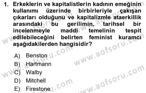 Toplumsal Cinsiyet Sosyolojisi Dersi 2023 - 2024 Yılı (Final) Dönem Sonu Sınav Soruları 1. Soru