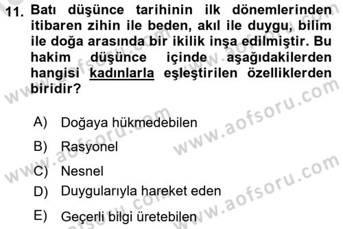 Toplumsal Cinsiyet Sosyolojisi Dersi 2023 - 2024 Yılı (Final) Dönem Sonu Sınav Soruları 11. Soru