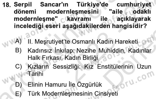 Toplumsal Cinsiyet Sosyolojisi Dersi 2023 - 2024 Yılı (Final) Dönem Sonu Sınav Soruları 18. Soru