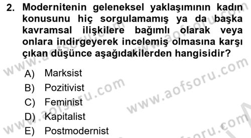 Toplumsal Cinsiyet Sosyolojisi Dersi 2023 - 2024 Yılı (Final) Dönem Sonu Sınav Soruları 2. Soru