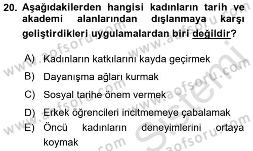 Toplumsal Cinsiyet Sosyolojisi Dersi 2023 - 2024 Yılı (Final) Dönem Sonu Sınav Soruları 20. Soru