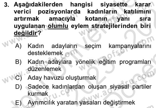 Toplumsal Cinsiyet Sosyolojisi Dersi 2023 - 2024 Yılı (Final) Dönem Sonu Sınav Soruları 3. Soru