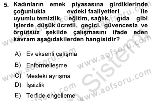Toplumsal Cinsiyet Sosyolojisi Dersi 2023 - 2024 Yılı (Final) Dönem Sonu Sınav Soruları 5. Soru
