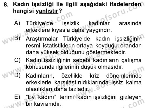 Toplumsal Cinsiyet Sosyolojisi Dersi 2023 - 2024 Yılı (Final) Dönem Sonu Sınav Soruları 8. Soru