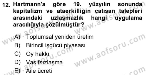 Toplumsal Cinsiyet Sosyolojisi Dersi 2023 - 2024 Yılı Yaz Okulu Sınav Soruları 12. Soru