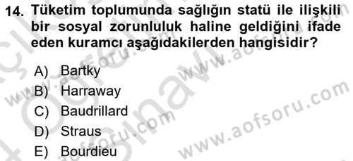 Toplumsal Cinsiyet Sosyolojisi Dersi 2023 - 2024 Yılı Yaz Okulu Sınav Soruları 14. Soru