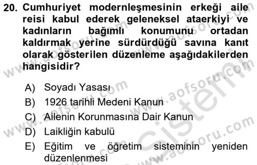 Toplumsal Cinsiyet Sosyolojisi Dersi 2023 - 2024 Yılı Yaz Okulu Sınav Soruları 20. Soru