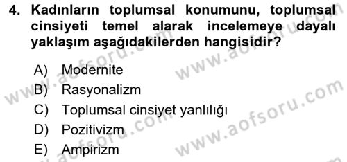 Toplumsal Cinsiyet Sosyolojisi Dersi 2023 - 2024 Yılı Yaz Okulu Sınav Soruları 4. Soru