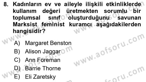 Toplumsal Cinsiyet Sosyolojisi Dersi 2023 - 2024 Yılı Yaz Okulu Sınav Soruları 8. Soru